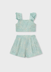 Conjunto Short Blusa Bordado Verde Menta Mayoral