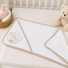 Toalla con Capota Bordado Oveja Beige