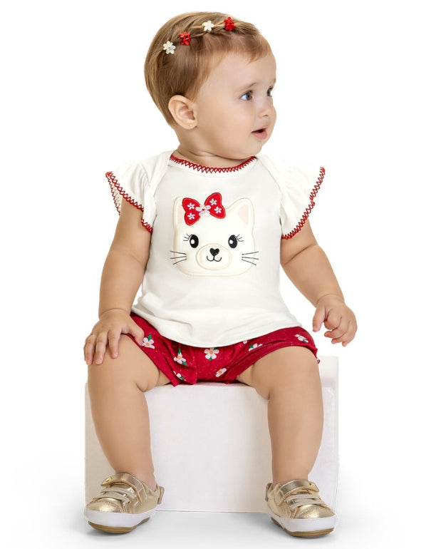 Conjunto Short Gato Moño Rojo Kyly Modelo