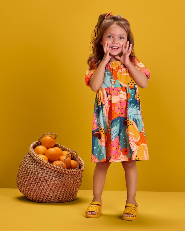 Vestido Estampado Frutas Azul Nanai Modelo

