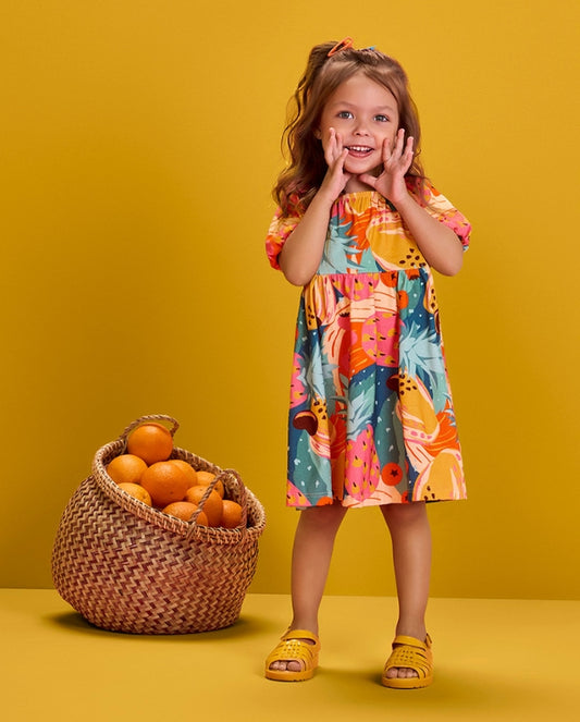 Vestido Estampado Frutas Azul Nanai Modelo
