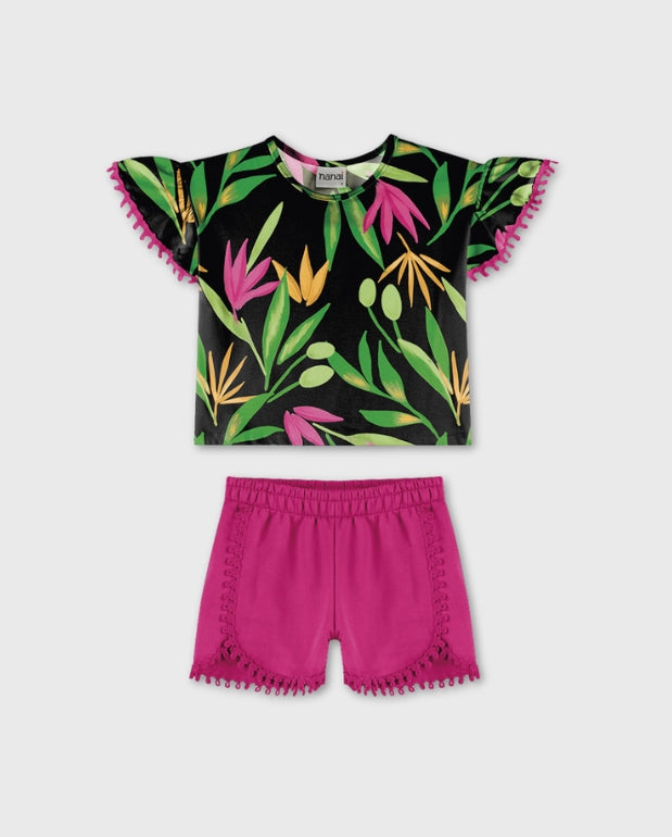 Conjunto Short Plantas Fucsia Nanai