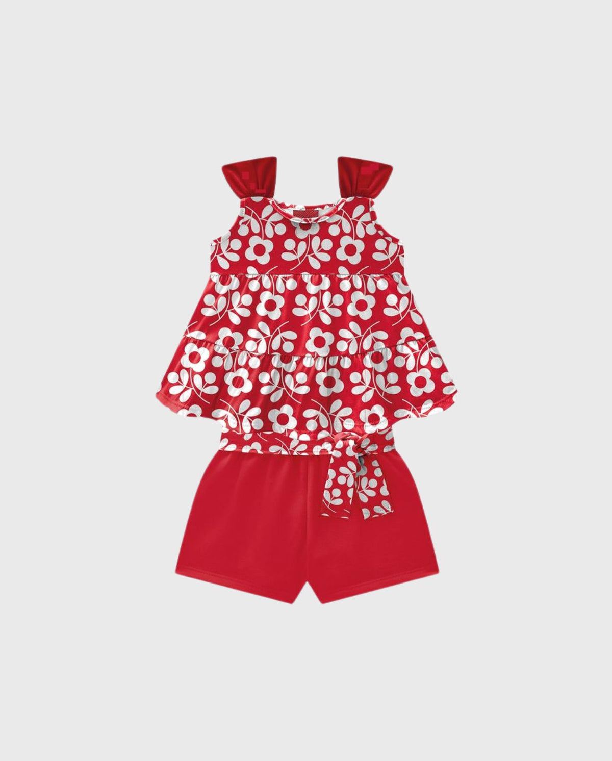 Conjunto Short Blusa Flores Rojo Kyly