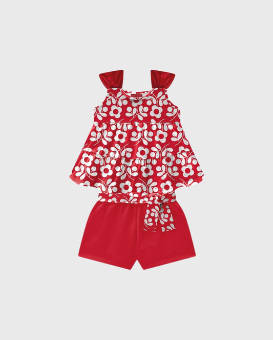Conjunto Short Blusa Flores Rojo Kyly