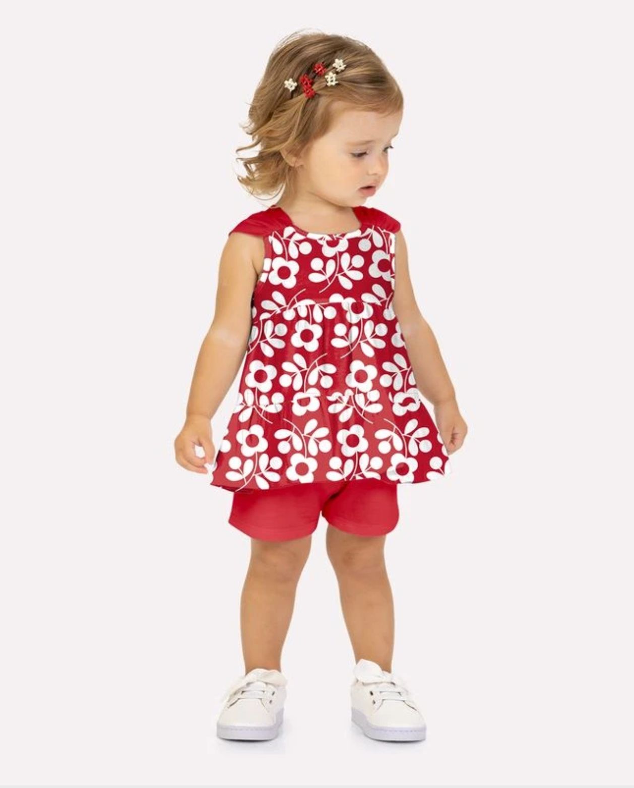 Conjunto Short Blusa Flores Rojo Kyly modelo