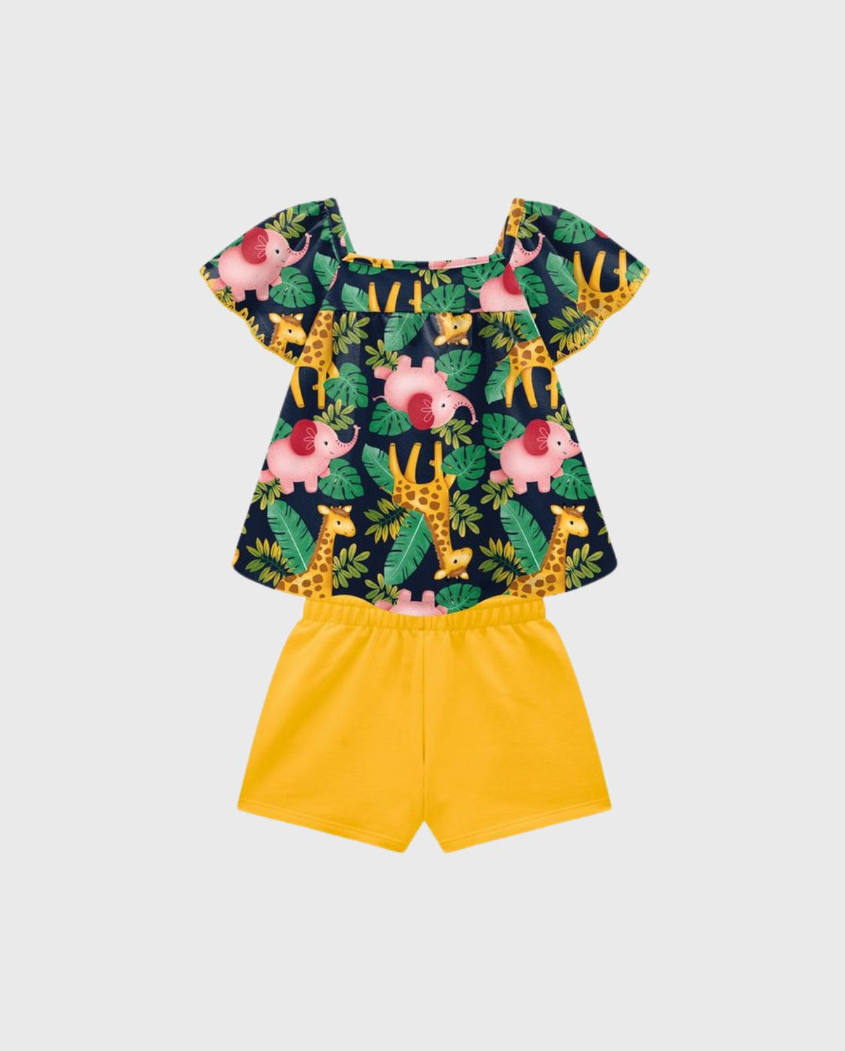 Conjunto Short Blusa Estampado Jirafa Amarillo Kyly