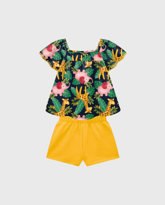 Conjunto Short Blusa Estampado Jirafa Amarillo Kyly