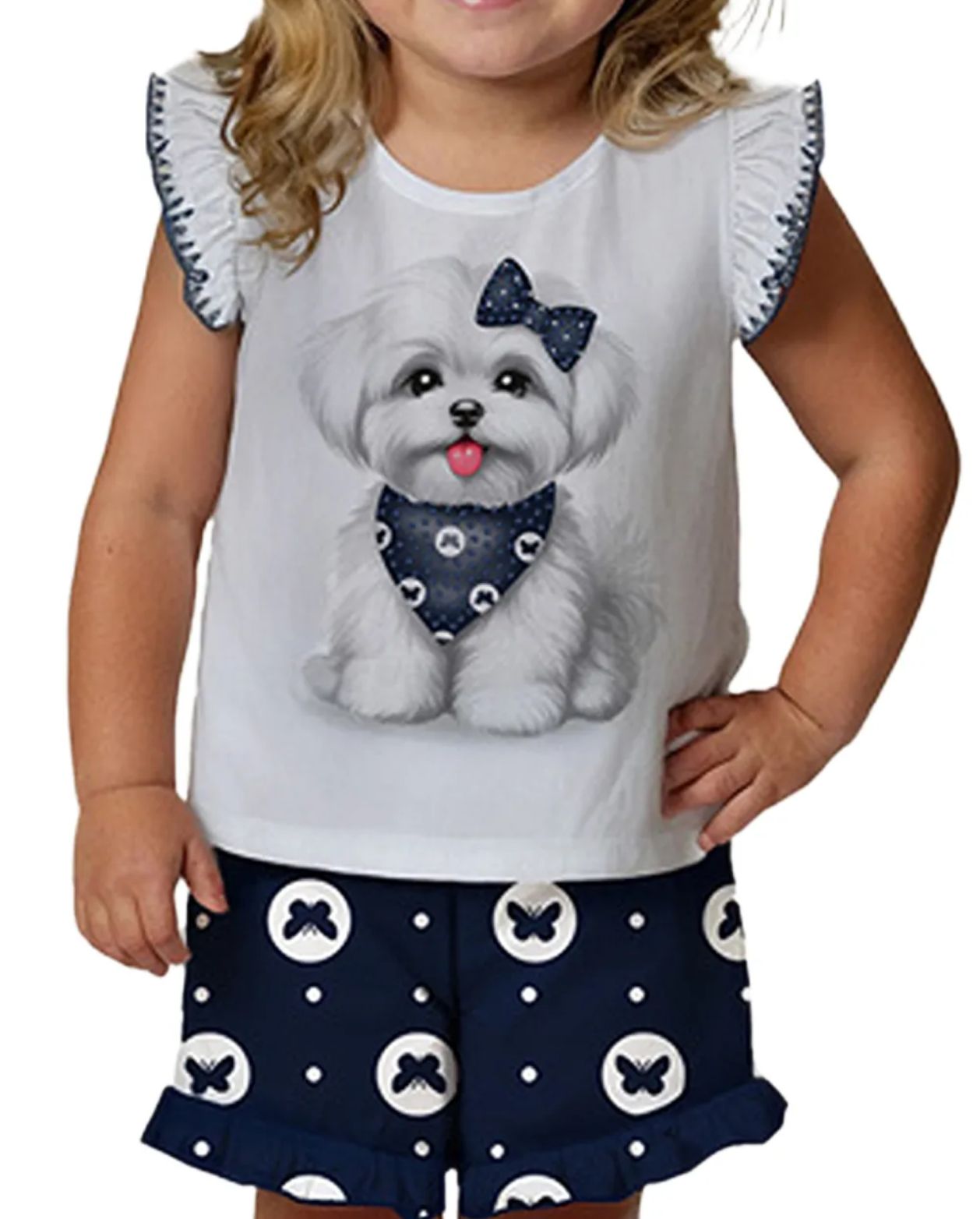 Conjunto Short Blusa Estampado Dog Mariposas Navy Kyly detalle