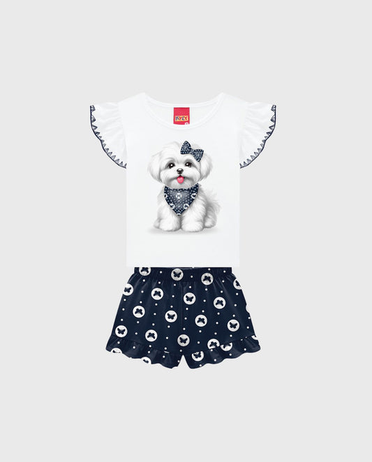 Conjunto Short Blusa Estampado Dog Mariposas Navy Kyly