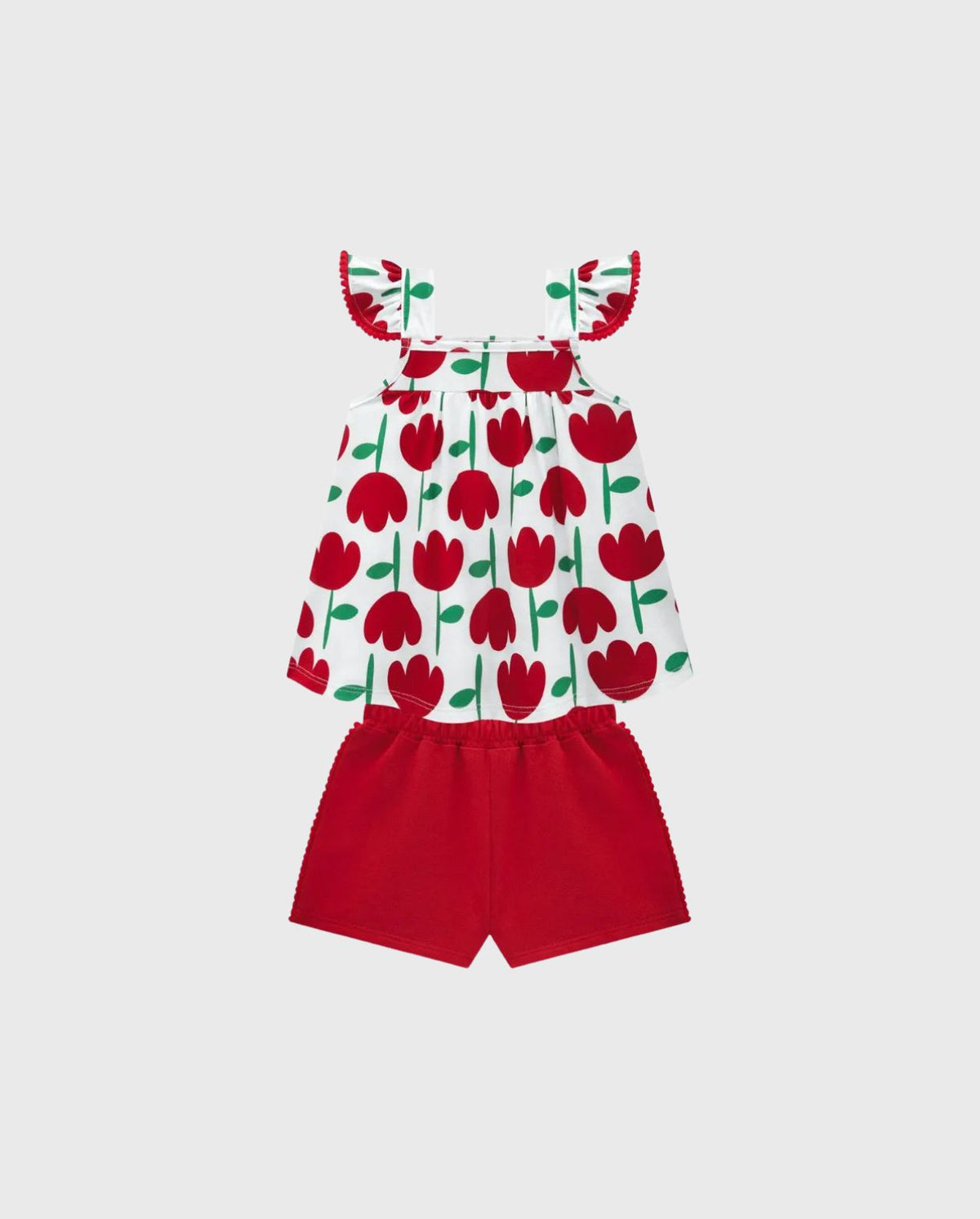 Conjunto Short Blusa Estampado Tulipanes Rojo Kyly