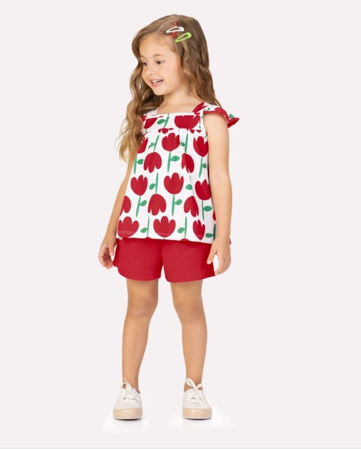 Conjunto Short Blusa Estampado Tulipanes Rojo Kyly MODELO