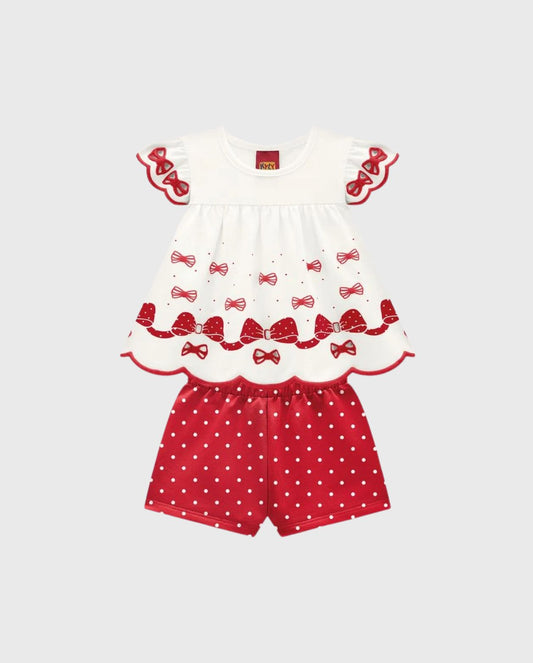 Conjunto Short Blusa Estampado Moños Rojo Kyly