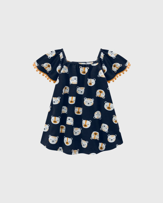 Vestido Estampado Caras Animales Navy Kyly