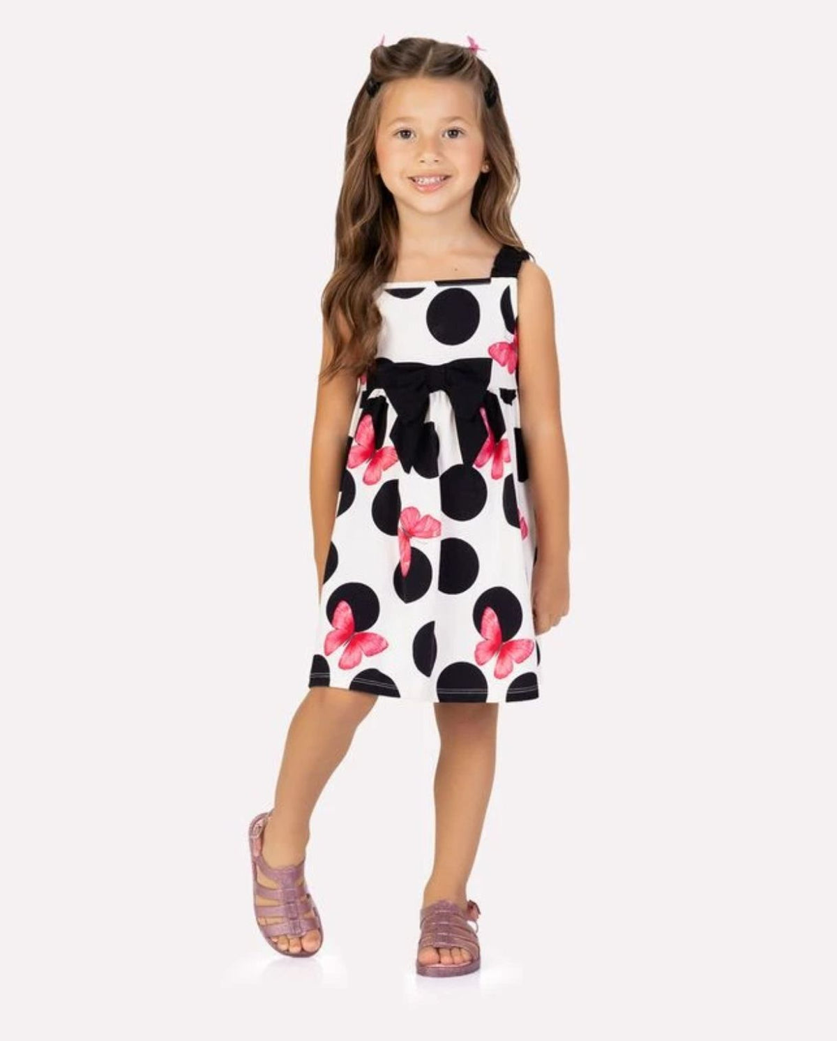 Vestido Estampado Mariposas Rosa Negro Kyly modelo