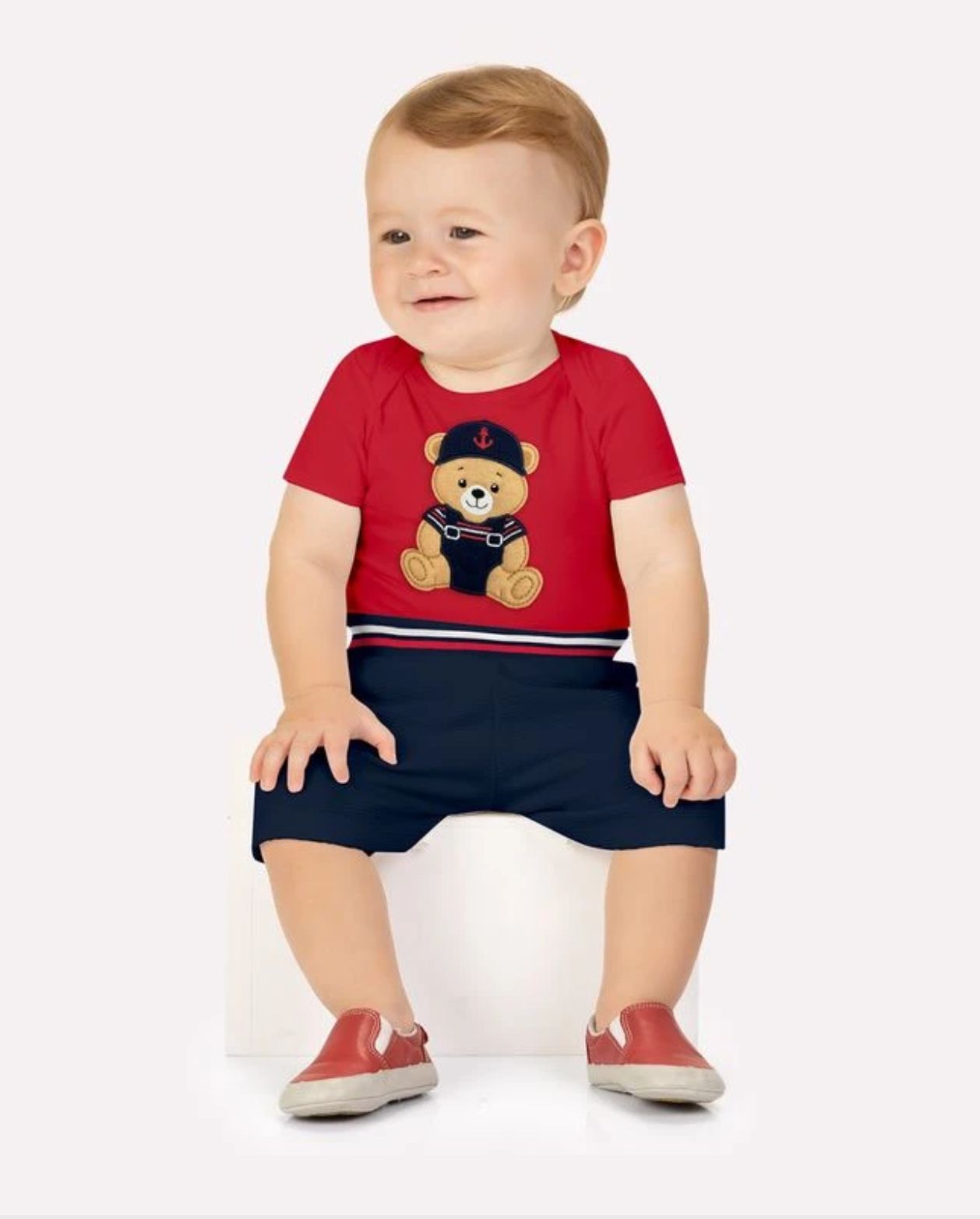 Conjunto Body y Bermuda Bordado Oso Rojo Kyly modelo