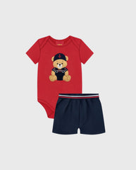 Conjunto Body y Bermuda Bordado Oso Rojo Kyly