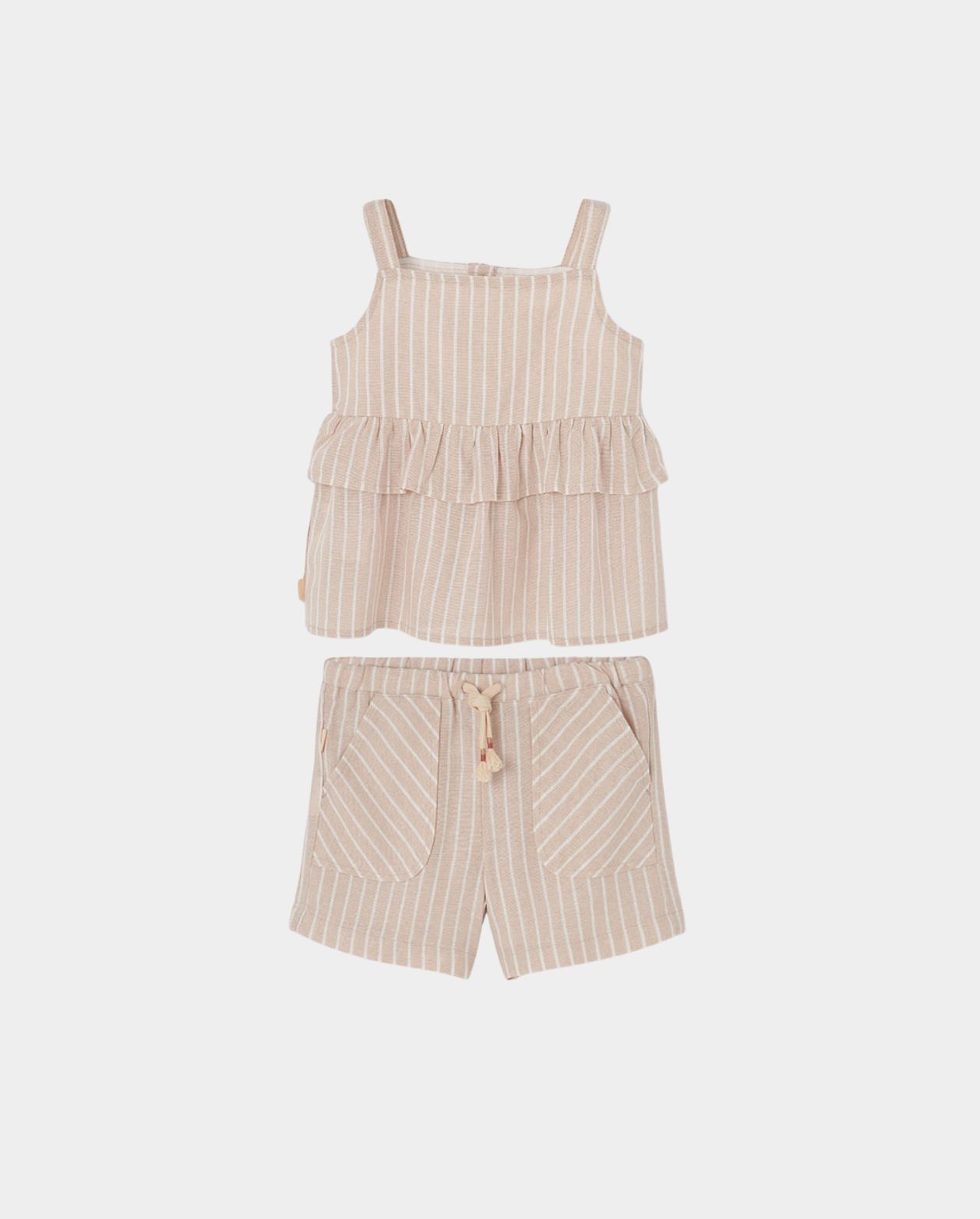 Conjunto Short Rayas Volantes Beige Boboli 