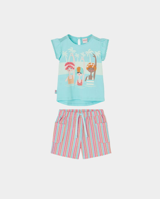 Conjunto Short Rayas Playa Azul Boboli