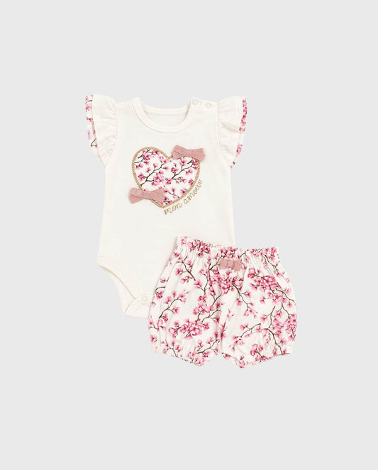 Conjunto Short y Blusa Bordado Corazón Rosa Milon