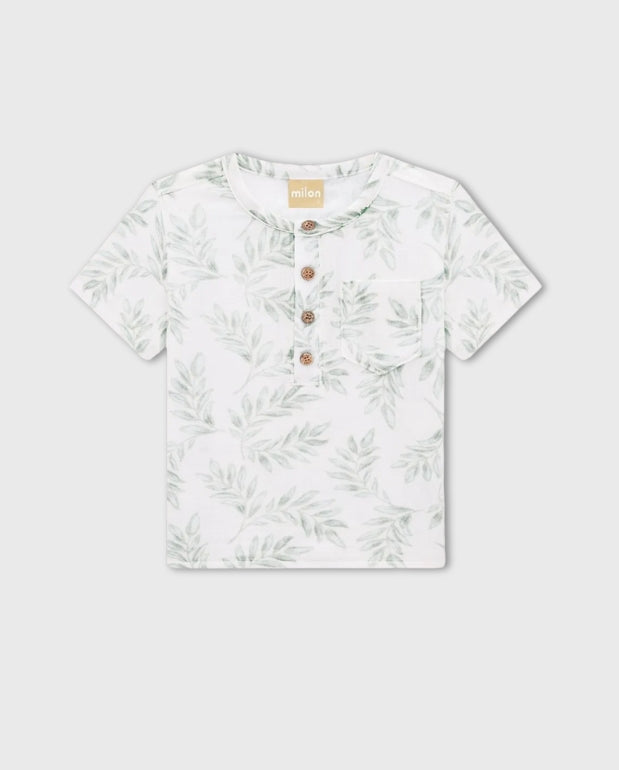 Conjunto Camiseta Gasa Plantas Verde Milon Estilo