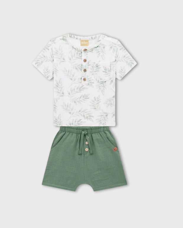 Conjunto Camiseta Gasa Plantas Verde Milon