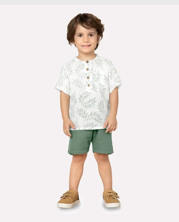 Conjunto Camiseta Gasa Plantas Verde Milon Modelo