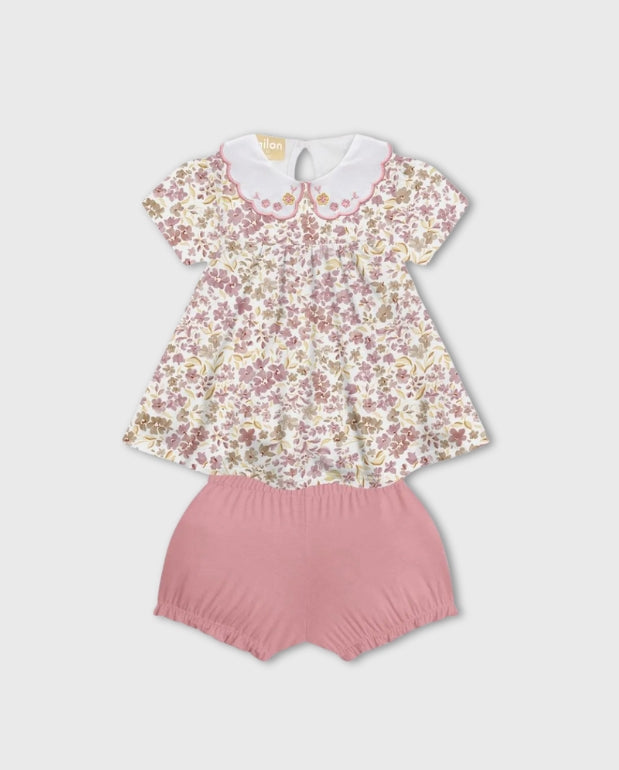 Conjunto Blusa Cuellos Flores Rosa Milon