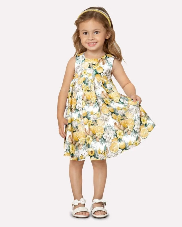 Vestido Ojalillo Estampado Flores Amarillo Milon Modelo