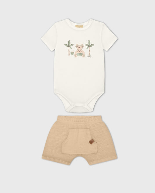 Conjunto Body Estampado Oso Beige Milon junto 
