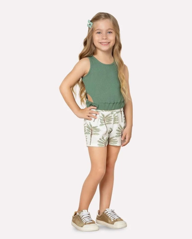 Conjunto Niña Short Palmas Verde Milon Modelo