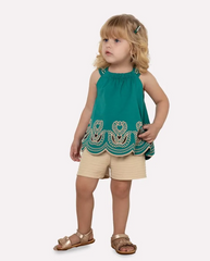 Conjunto Niña Short Corazón Esmeralda