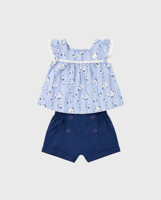 Conjunto Short y Blusa Flores Azul Milon