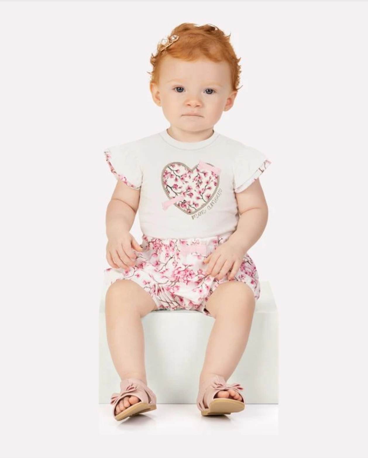 Conjunto Short y Blusa Bordado Corazón Rosa Milon modelo