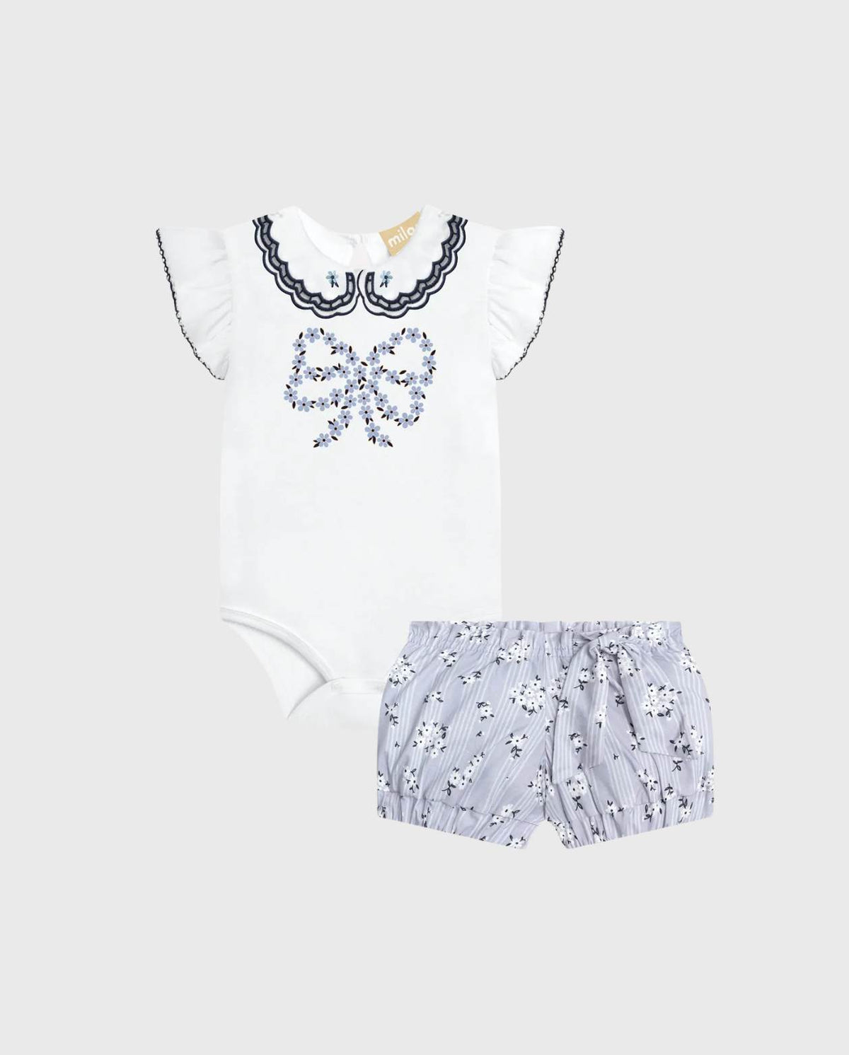 Conjunto Short y Body Moño Flores Azul Milon