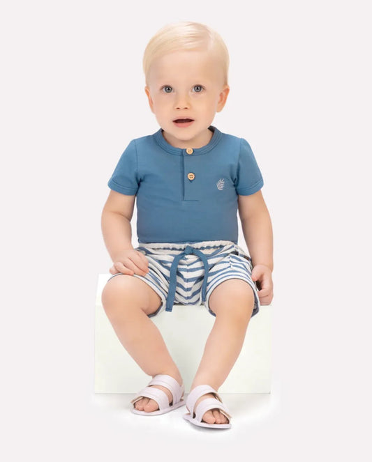 Conjunto Body y Bermuda Rayas Azul Milon