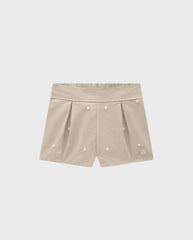 Conjunto Short Blusa Moño Perlas Beige Milon  estilo
