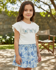 Conjunto Falda Mariposa Perlas Azul Milon modelo