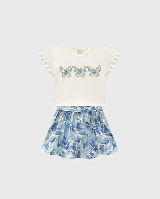 Conjunto Falda Mariposa Perlas Azul Milon
