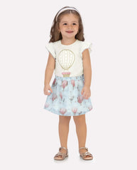 Conjunto Falda Velo Estampado Globo Azul Milon