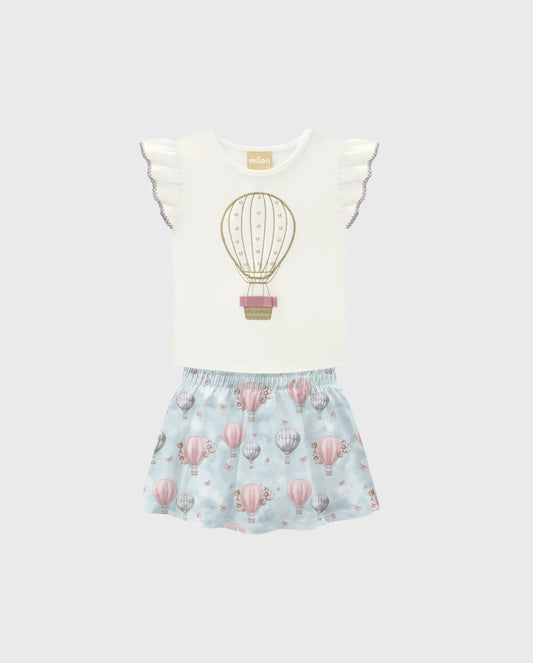 Conjunto Falda Velo Estampado Globo Azul Milon