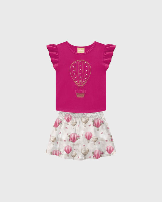 Conjunto Falda Velo Estampado Globo Fucsia Milon