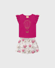Conjunto Falda Velo Estampado Globo Fucsia Milon