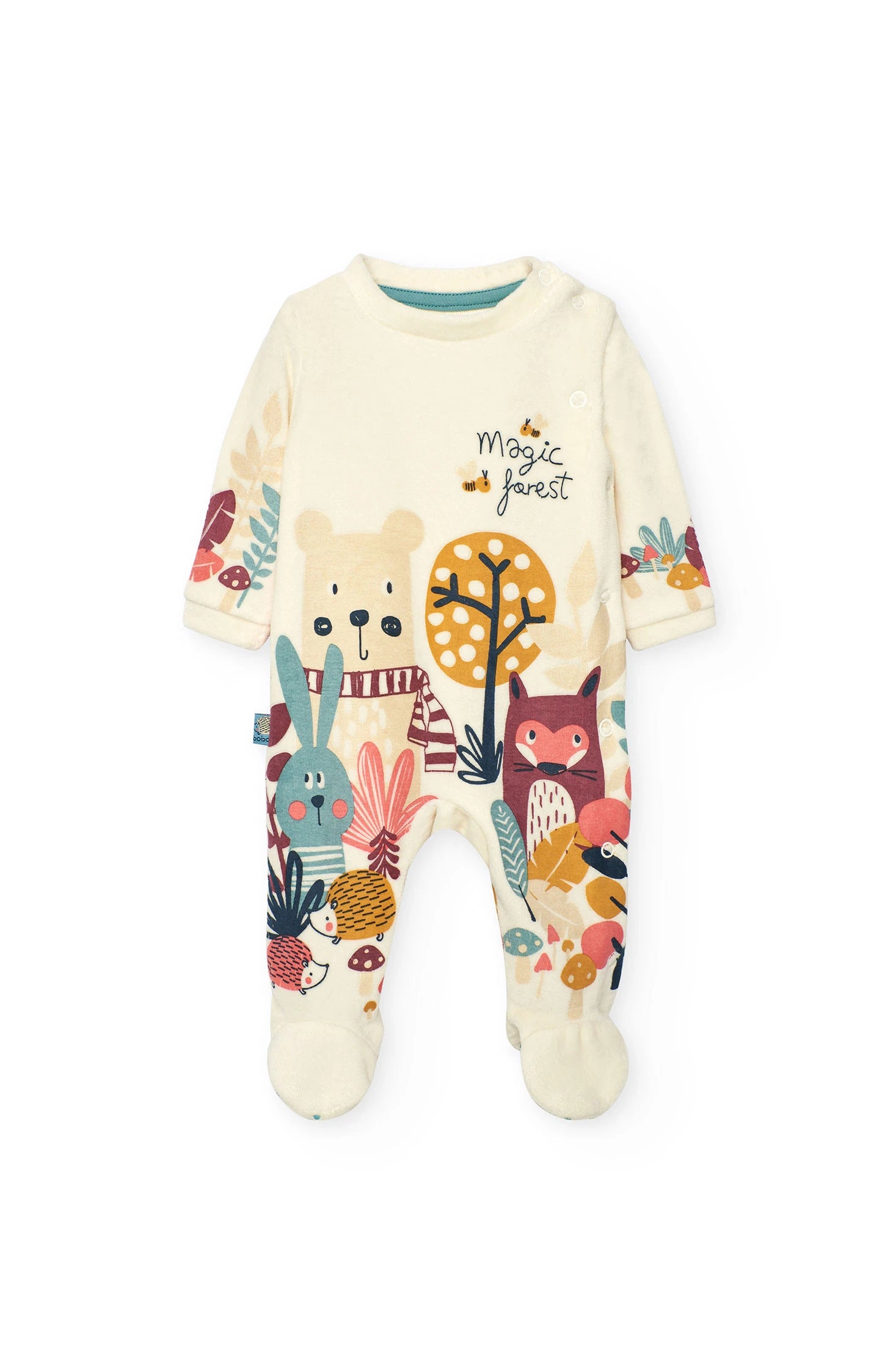 Pijama blanco de bebé con ilustraciones de animales del bosque