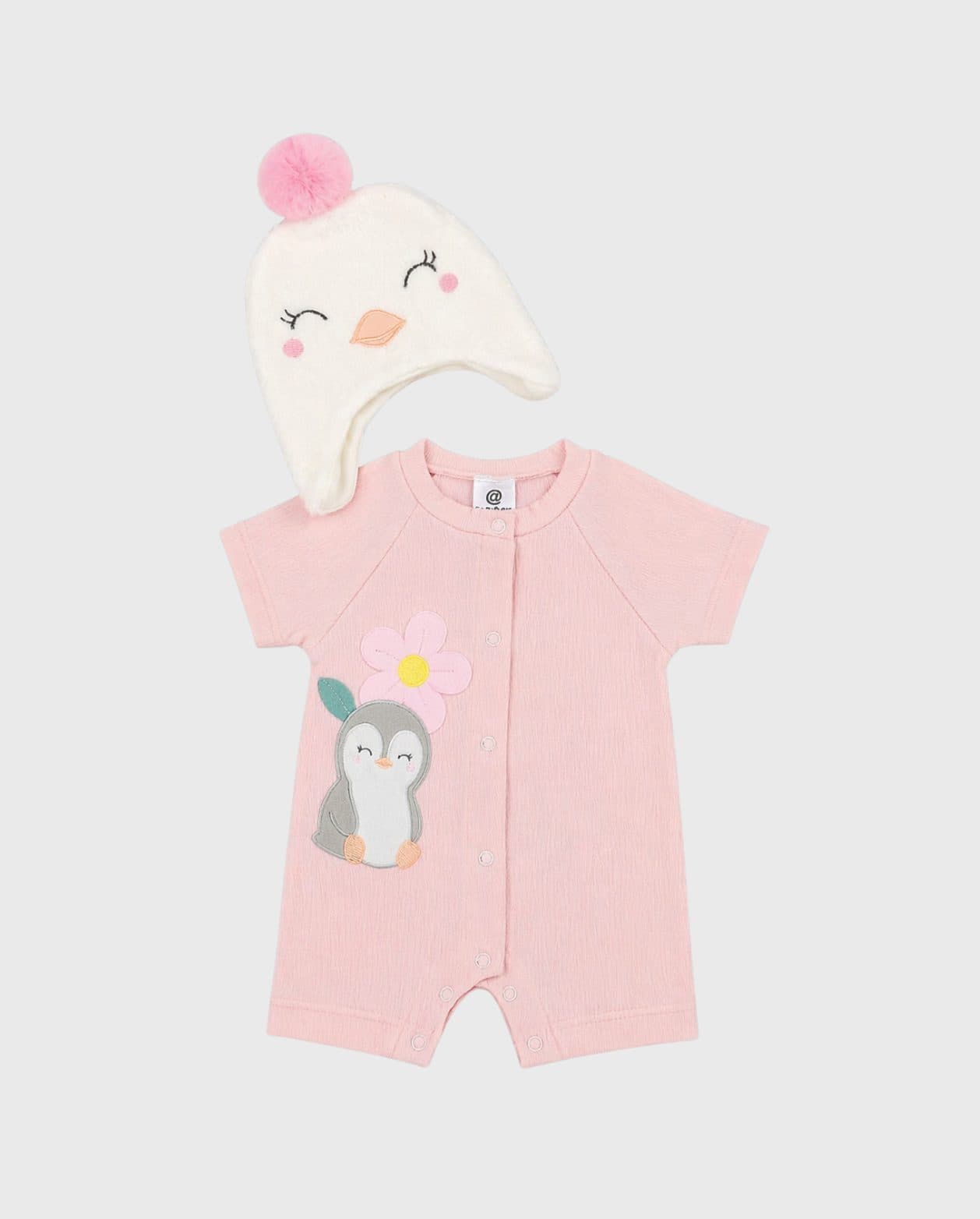Primer Día Bordado Pingüino Flor Rosa  estilo