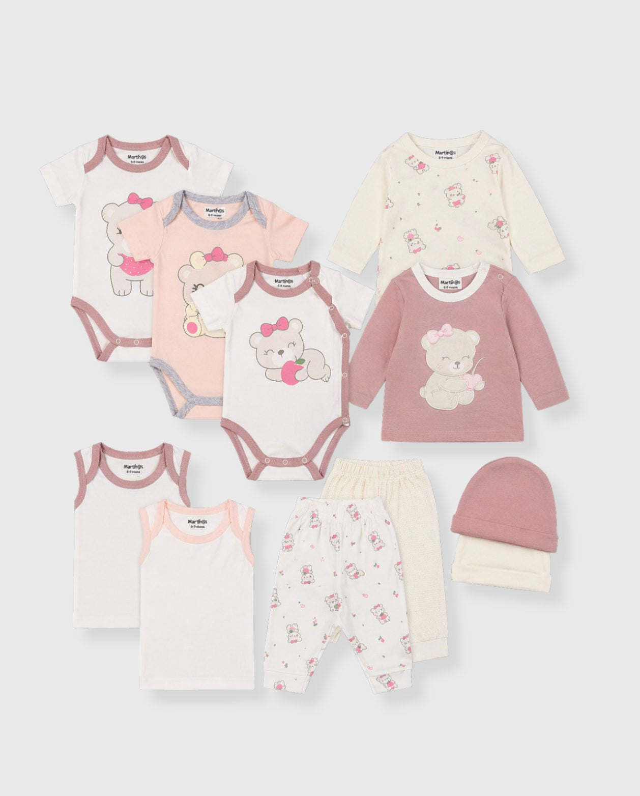 Semanario 12 Piezas Estampado Oso Rosa