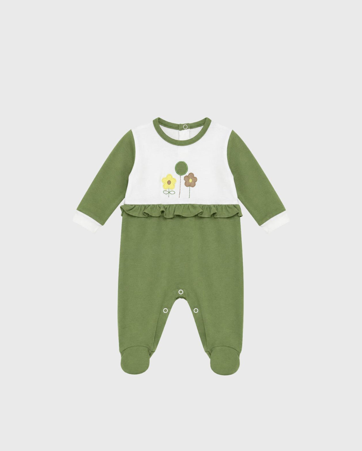 Pijama Enteriza Bordado 100% Algodón Flores Verde