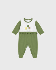 Pijama Enteriza Bordado 100% Algodón Flores Verde