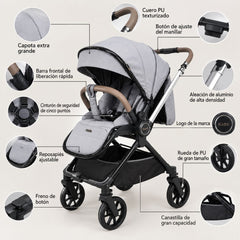 Coche Capri Mango Reversible Gris Kidilo