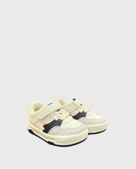 Tenis Velcro Combinado Marfil Azul