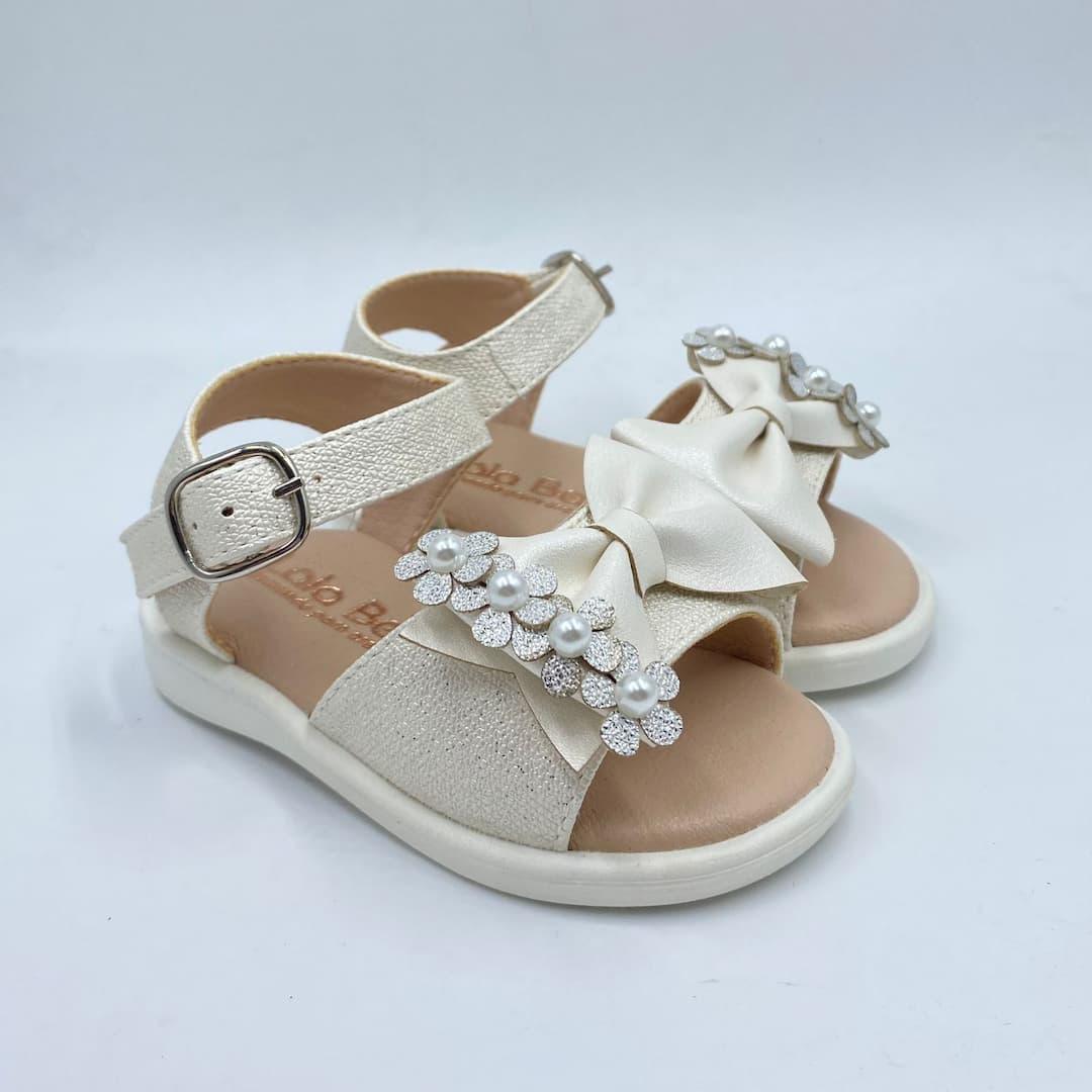 Sandalias Moño Flores Beige